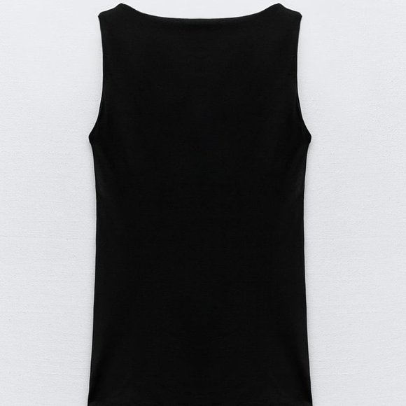 ZARA WIDE STRAP POLYAMIDE BLEND TOP in BLACK Size S NEW With TAGS - Picture 6 of 8